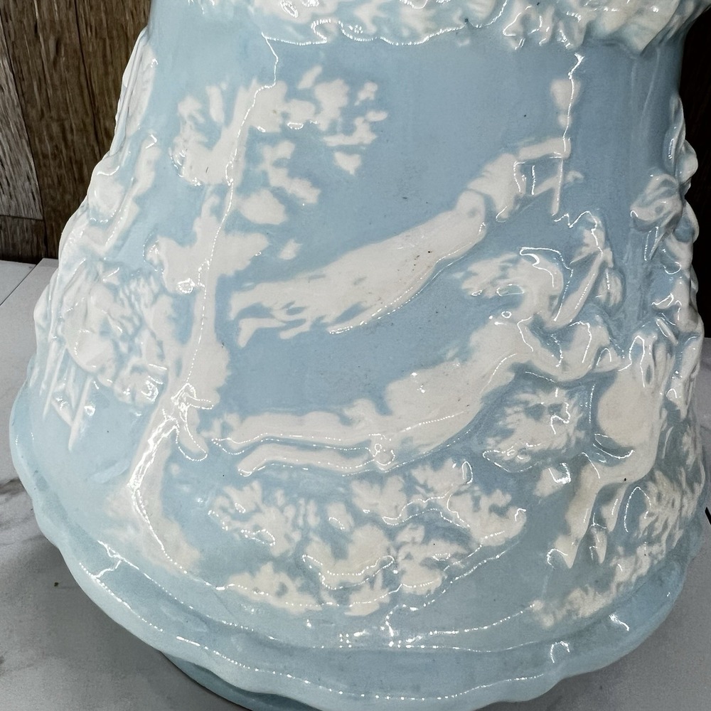 Antique Ridgway Staffordshire Tam O Shanter Lg Pitcher Jug Relief Light Blue 10" - Picture 9 of 12